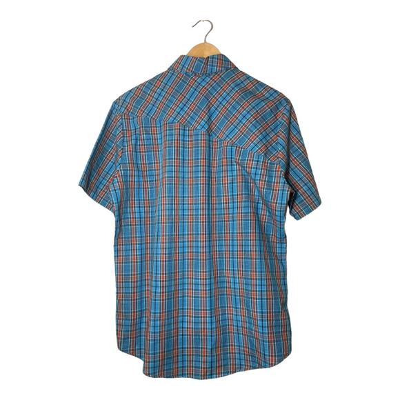 Volcom Mens Plaid Shirt Button Up Blue Orange Short Sleeve Classic Fit Medium - Picture 3 of 6
